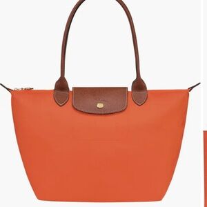 Medium Le Pliage Nylon Shoulder Tote Orange EUC